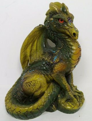 Windstone Editions Large Male Dragon Emerald & Gold Color Jeweled Pena 86 Signed