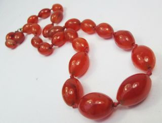 Hand - Knotted Antique Old Chinese Necklace Graduated Oval Carnelian Agate Beads