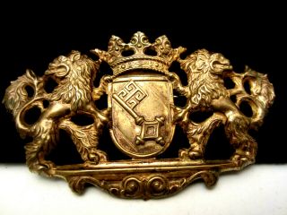 Rare Vintage 2 - 3/4 " Signed Miriam Haskell Goldtone Royal Crest Shield Brooch A48