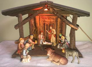 11 Piece Goebel “hummel”nativity Set - Manger Music Box Plays Silent Night Rare