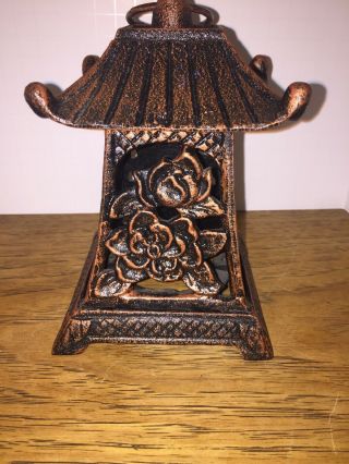 Vintage Asian Japanese Style Cast Iron Lantern Indoor/outdoor Candle Holder