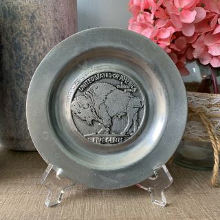 Vintage Set Of 4 American Coin Pew - Ta - Rex Decorative Pewter Plates 2