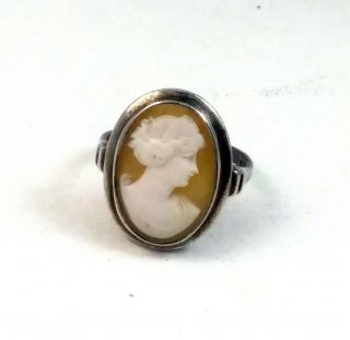 Antique Victorian Sterling Silver Shell Cameo Ring Size 7