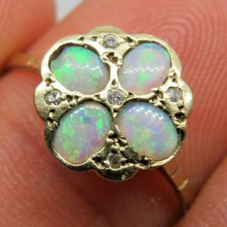 9ct Gold Opal & Diamond Cluster Set Ring Size O
