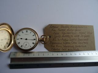 Antique Waltham Full Hunter Pocket Watch 10 Carat Gold Filled Vgwo.  Circa 1910.