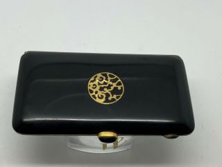 Antique Black Lacquer And Gold Inlay Vesta Case ? With Cabochon