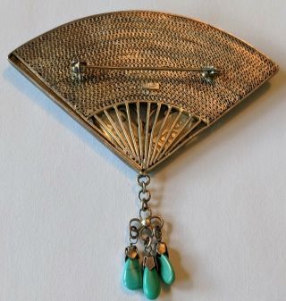 LARGE Antique Chinese Sterling Silver Filigree Enamel Butterfly Fan Pin Brooch 3