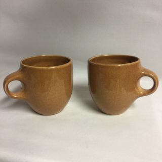 Vtg ‘50’s 2 Russel Wright Iroquois Coffee Mugs Ripe Apricot 3.  75” Tall Perf Cind