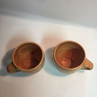 Vtg ‘50’s 2 Russel Wright Iroquois Coffee Mugs Ripe Apricot 3.  75” Tall Perf Cind 3