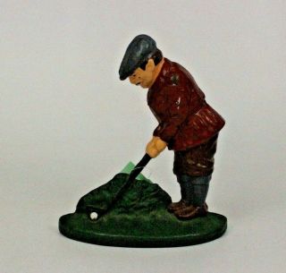 Vtg Cast Iron Door Stop Golfer Heavy Red Coat Stopper Golf Scotch Irish Euc
