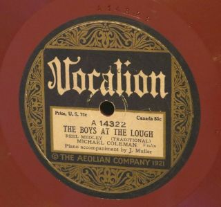 Irish Fiddle 78 Vocalion 14322 Michael Coleman Boys At The Lough/humorous V,