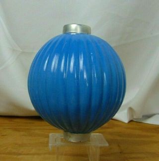 Antique Ribbed Blue Milk Glass Lightning Rod Ball Weathervane With End Caps