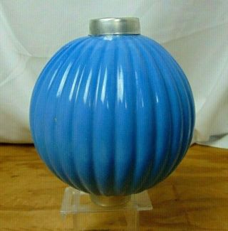 Antique Ribbed Blue Milk Glass Lightning Rod Ball Weathervane With End Caps 2