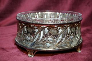 Antique Art Nouveau Forbes Silver Co Quadruple Plate Dish With Glass Insert 1894