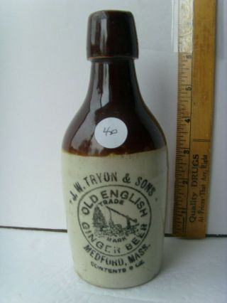 Antique Scarce “medford Mass.  ” Pottery Ginger Beer Bottle 7” 1800 - 1900 58/40