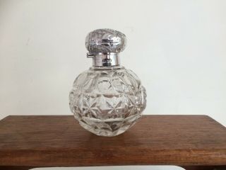 Antique Edwardian Cut Glass & Sterling Silver Perfume Bottle - Birmingham 1902