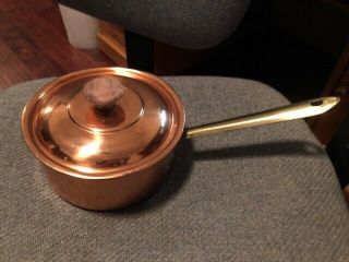 Vintage Copper 6 1/2 " Pot With Lid Wood Handle Button Portugal