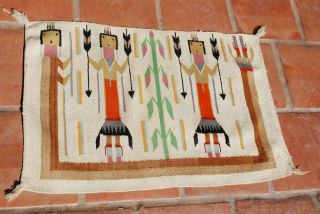 Authentic Vtg Navajo Rug Yei Corn Wool Hanging 36 X 24 Saddle Blanket Woven