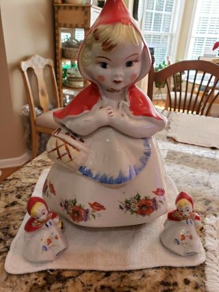 Vintage Little Red Riding Hood Cookie Jar 135889 With Salt And Pepper