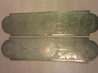 Pair Antique Victorian Art Nouveau Brass Floral Design 12.  25 " Back Plates