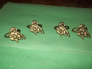 Vintage Set Of Four Metal Monkey Napkin Ring