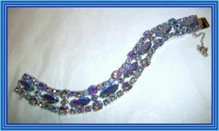 Sherman Lavender Blue Ab -.  75 " Wide Three Row Openwork Cluster Bracelet Nr