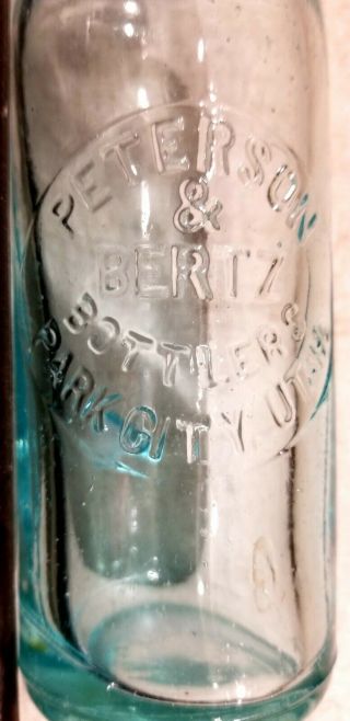Utah Hutchinson Bottle Rare Peterson & Bertz Park City Ut Old Light Aqua.