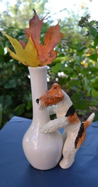 Wire Fox Terrier.  Handsculpted Ceramic Vase Ooak.  Look