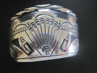 Native American Hopi Overlay Sterling Cuff Bracelet For Medium Or Large Wrist