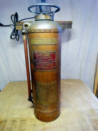 Vintage Copper O.  J.  Childs Co. ,  Utica Ny 2.  5g 24 " Fire Extinguisher With Hose