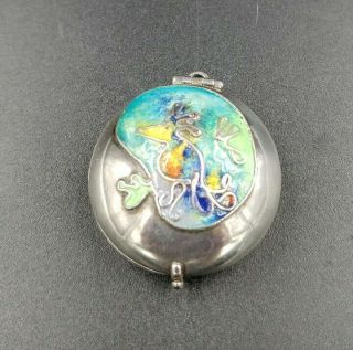 Hand Wrought Sterling Silver Enameled Locket Mid Century Mod Mary Schimpff 39