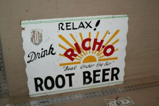 Scarce 1940s Rich - O Root Beer Masonite Sign Drink Soda Pop 10 Cent A&w Dads 66