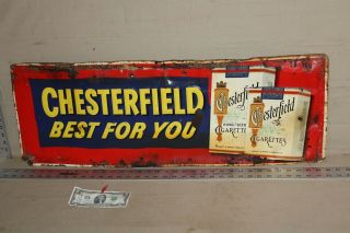 1950s Chesterfield Best For You Cigarettes Tobacco Embossed Metal Sign
