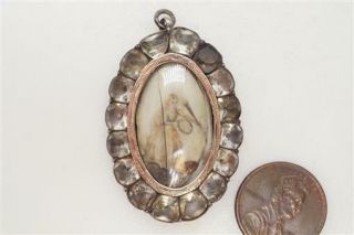 Antique Georgian English Silver Gold Sepia Miniature Locket Pendant C1790 $1 N/r