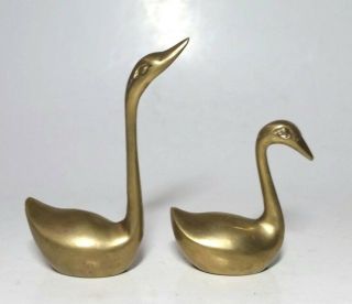Vintage Solid Brass Swan Bird Figurines Paperweights India Set Of 2