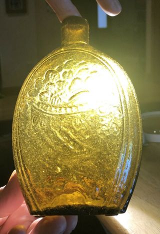 Yellow Eagle,  Cornucopia In Urn Historical Flask Pint Bottle Open Pontil