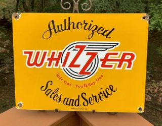 Old Large Whizzer Porcelain Motor Bike Motorcycle Dealership Sales Service Sign