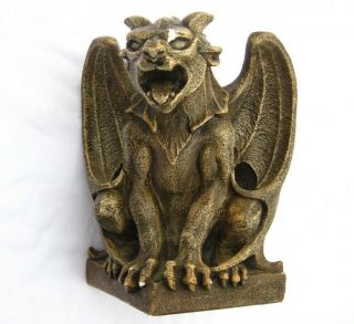 Windstone Editions Gargoyle Horns Wings Signed Pena 1998 Stone Color Chipped