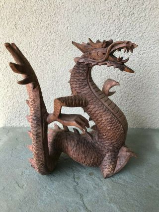 8.  5 " Hand Carved Wooden Wood Dragon Carving Art Sculpture Figurine Decor