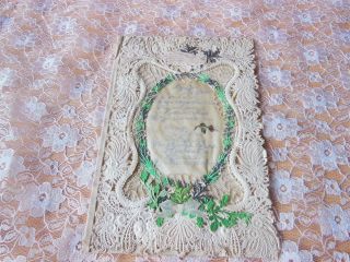 Victorian Paper Lace Valentine Card/silk Panel With Handwritten Verse/glove