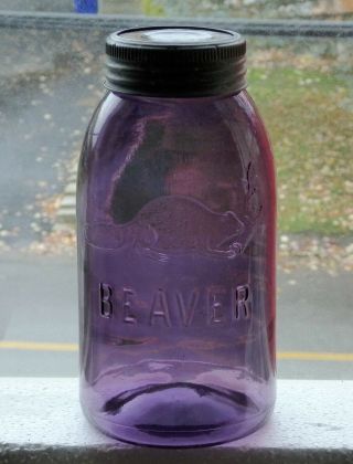 Antique Large Size Beaver Deep Purple Fruit Canning Jar