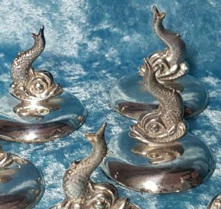 Set Of 6 Vintage Silver Maltese Menu Holders / Dolphins Silver Hallmarked.  Nr