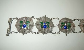 Antique Chinese Silver & Cloisonne Enamel Bracelet - Rare Spider Web Design