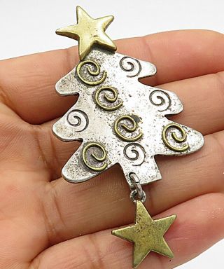 Mexico 925 Silver - Vintage Antique Swirled Christmas Tree Brooch Pin - Bp2029