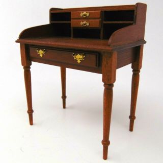 1989 Vintage Miniature Wooden Desk Victorian Style 1:12 Scale Artisan Mg