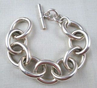 Chunky Bracelet Sterling Silver 925 Mid - Century Large Link Toggle Clasp Mexico