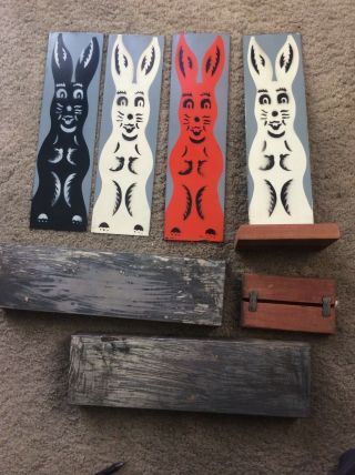 Vintage Hippity Hop Rabbits - Mak Magic,  11.  5 Inch Wood & Metal,  See