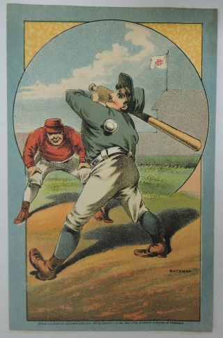 Antique 1882 Cosack & Co Baseball Batsman Lithograph Trade Card - 5 1/2 " X 3 1/2 "