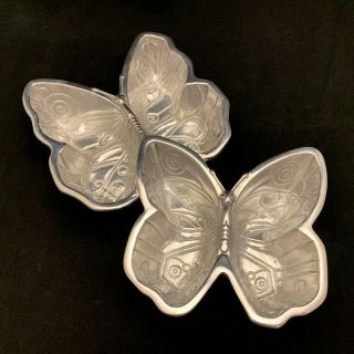 2003 Arthur Court Butterfly Butterflies Double Dish Metal Snack Bowl Honey2823