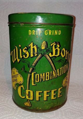 Antique Vtg Adervertising 1912 Wish Bone Coffee Tin